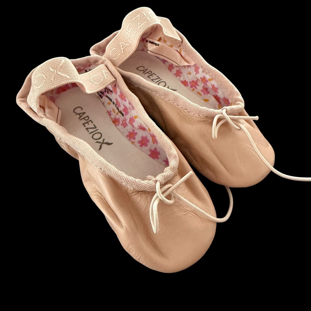 Capezio 205X Girls Leather Split Sole Ballet Slippers Pink Floral‎ Size 7N